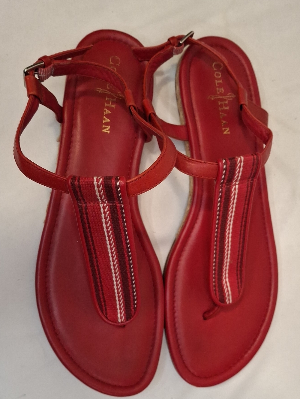 Cole Haan Red Striped Slingback Adjustable Buckle Sandals. Lightly Worn.